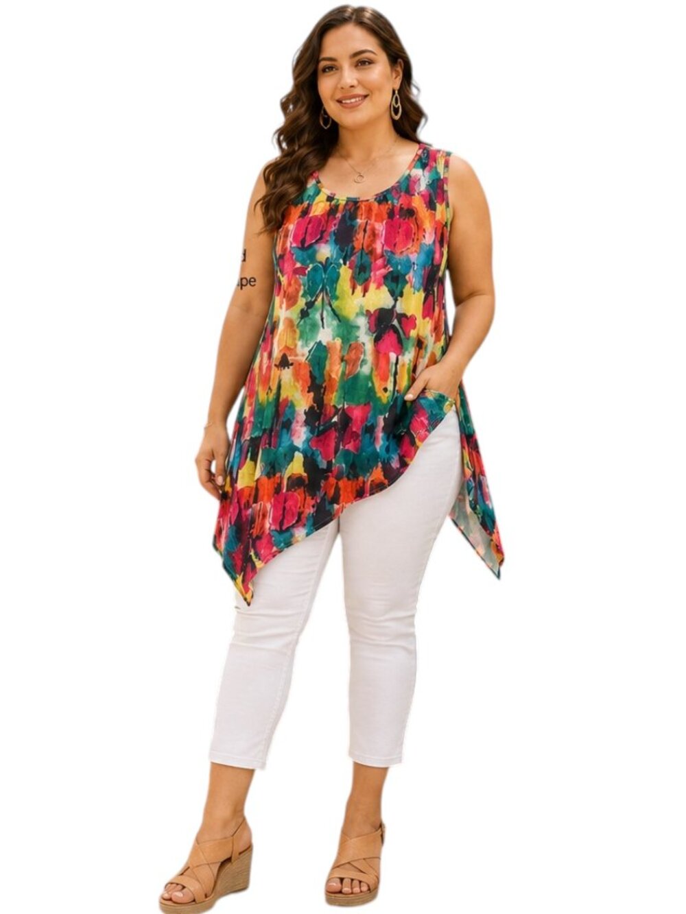 Women's Color Splash Relaxed Fit Asymmetrical Tunic Top XL